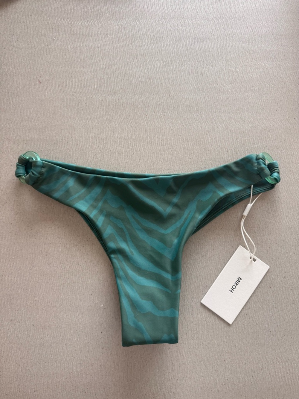 Mikoh Teal Zebra-Print Bikini Bottom with Ring-Side Details